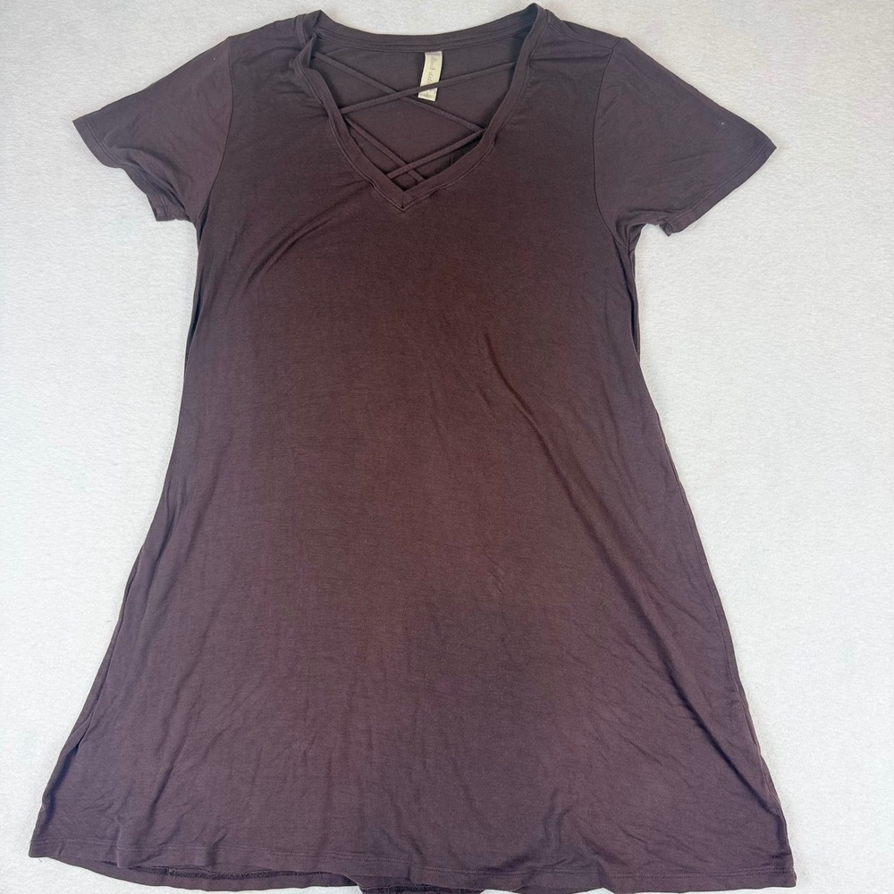 Altar'd State Brown Criss Cross V-Neck Short Sleeve T-Shirt Mini Dress Large
